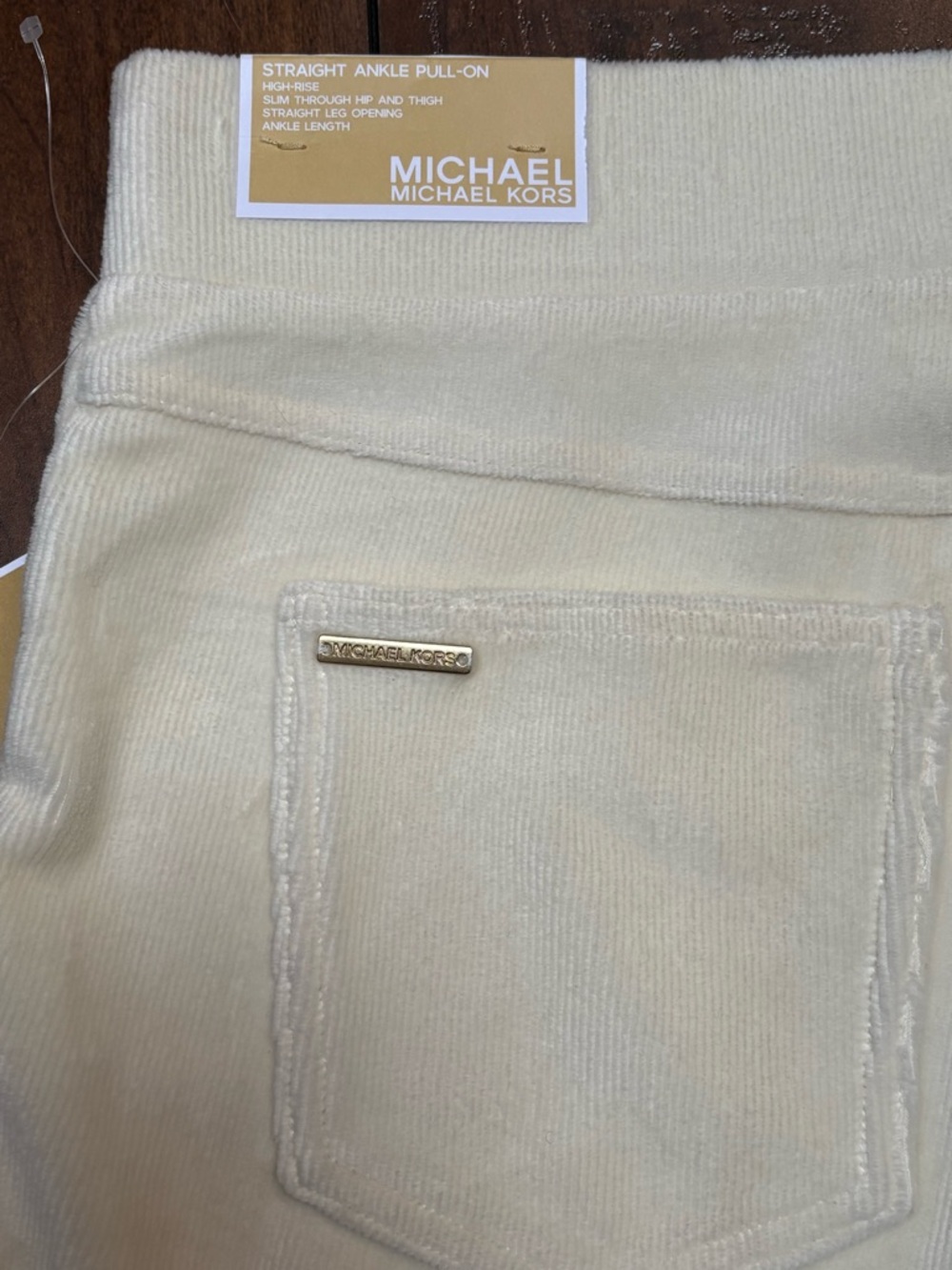 Michael Kors Bone Velour Pull On Straight Ankle Pants High Rise Stretch Large - Picture 4 of 8